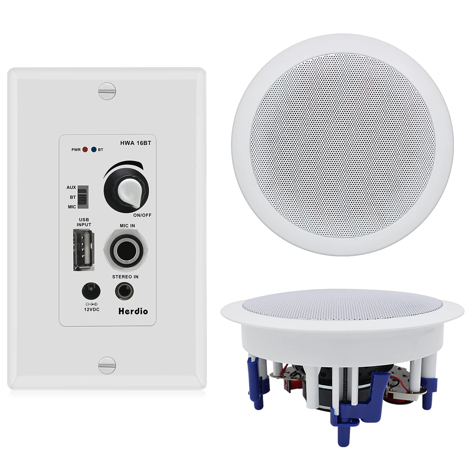  Herdio Pacote de áudio doméstico Amplificador de montagem na parede Sistema receptor com 300 W em alto-falantes passivos na parede do teto perfeito para home theater Escritório Banheiro Cozinha Sala...