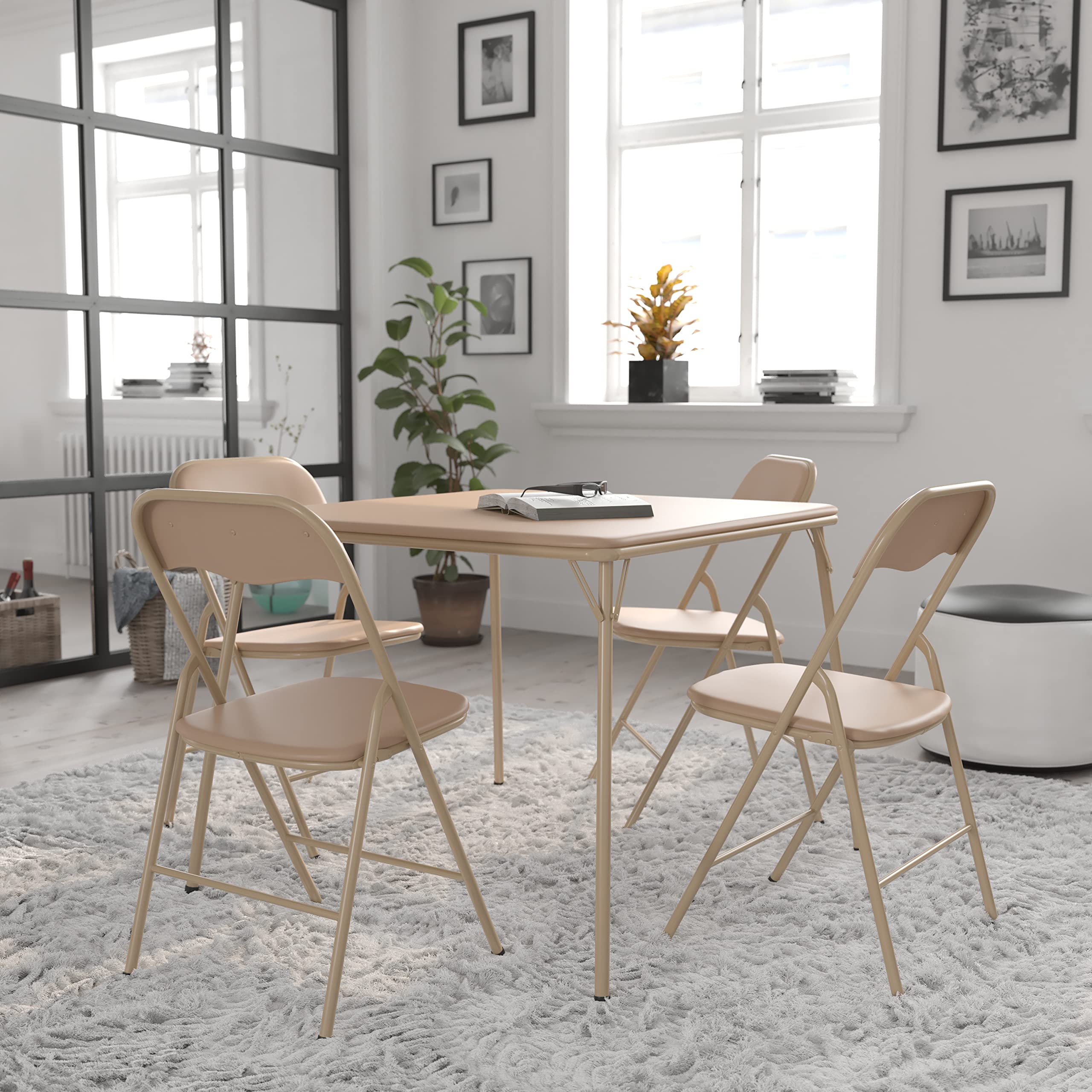 Flash Furniture Conjunto de mesa e cadeira dobrável bege de 5 peças