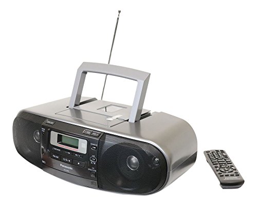 Panasonic RX-D55GC-K Boombox CD MP3 de alta potência Rádio AM/FM Gravador de cassetes com porta USB e música Som de alta qualidade com 4 alto-falantes de 2 vias (preto)