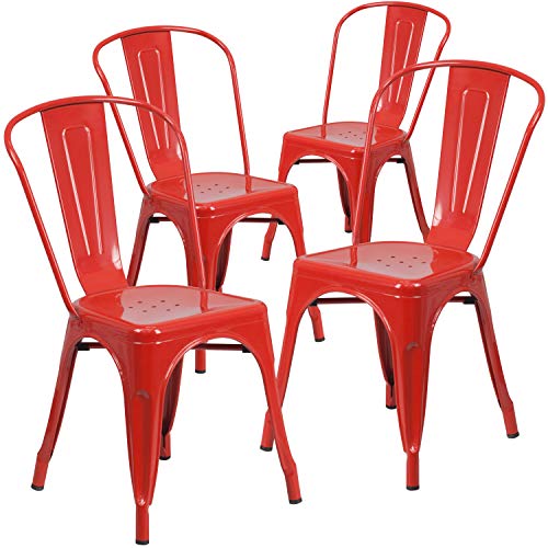 Flash Furniture 4 Pk. Cadeira empilhável interna-externa de metal vermelho
