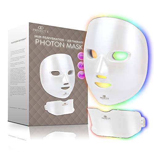  Project E Beauty Photon Skin Rejuvenescimento Face & Neck Mask | Sem fio LED Photon Vermelho Azul Verde Terapia Tratamento com 7 cores de luz Anti-envelhecimento Máscara facial para remoção de...
