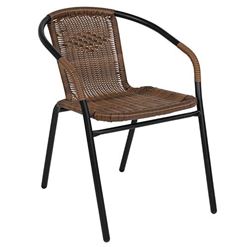 Flash Furniture Pacote com 4 cadeiras de vime marrom médio para restaurante interno e externo