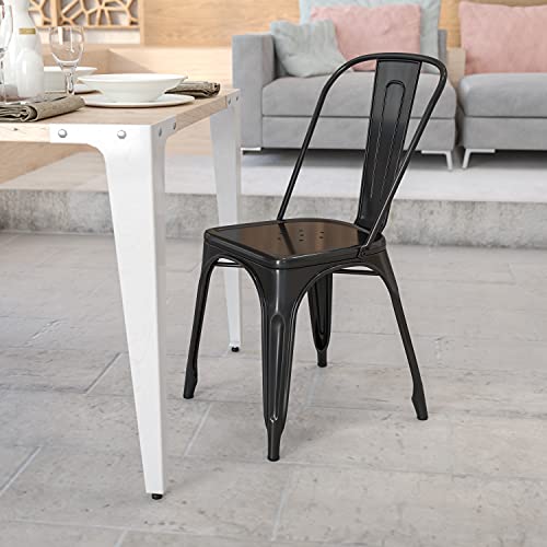 Flash Furniture Cadeira empilhável para uso interno e externo de metal preto comercial de grau 4