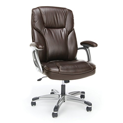 OFM Essentials couro com encosto alto para escritório executivo / cadeira para computador com braços - cadeira giratória ergonômica (ESS-6030-BRN)