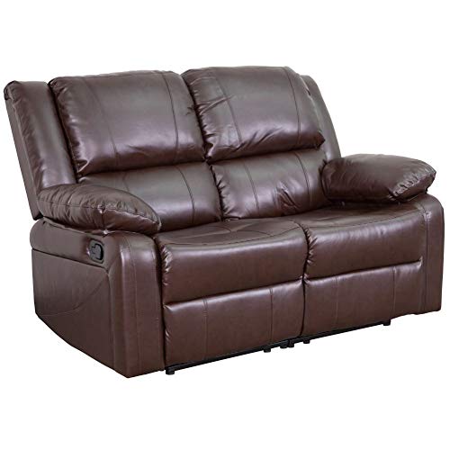 Flash Furniture Loveseat de couro marrom da série Harmony com duas poltronas reclináveis ​​embutidas