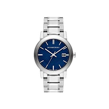 Burberry Relógio masculino de quartzo de aço inoxidável com mostrador azul em relevo BU9031