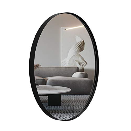ANDY STAR Espelho de parede oval | Espelho de banheiro preto moderno 22x30x1'' com estrutura de metal em aço inoxidável 1'' Deep Set Design