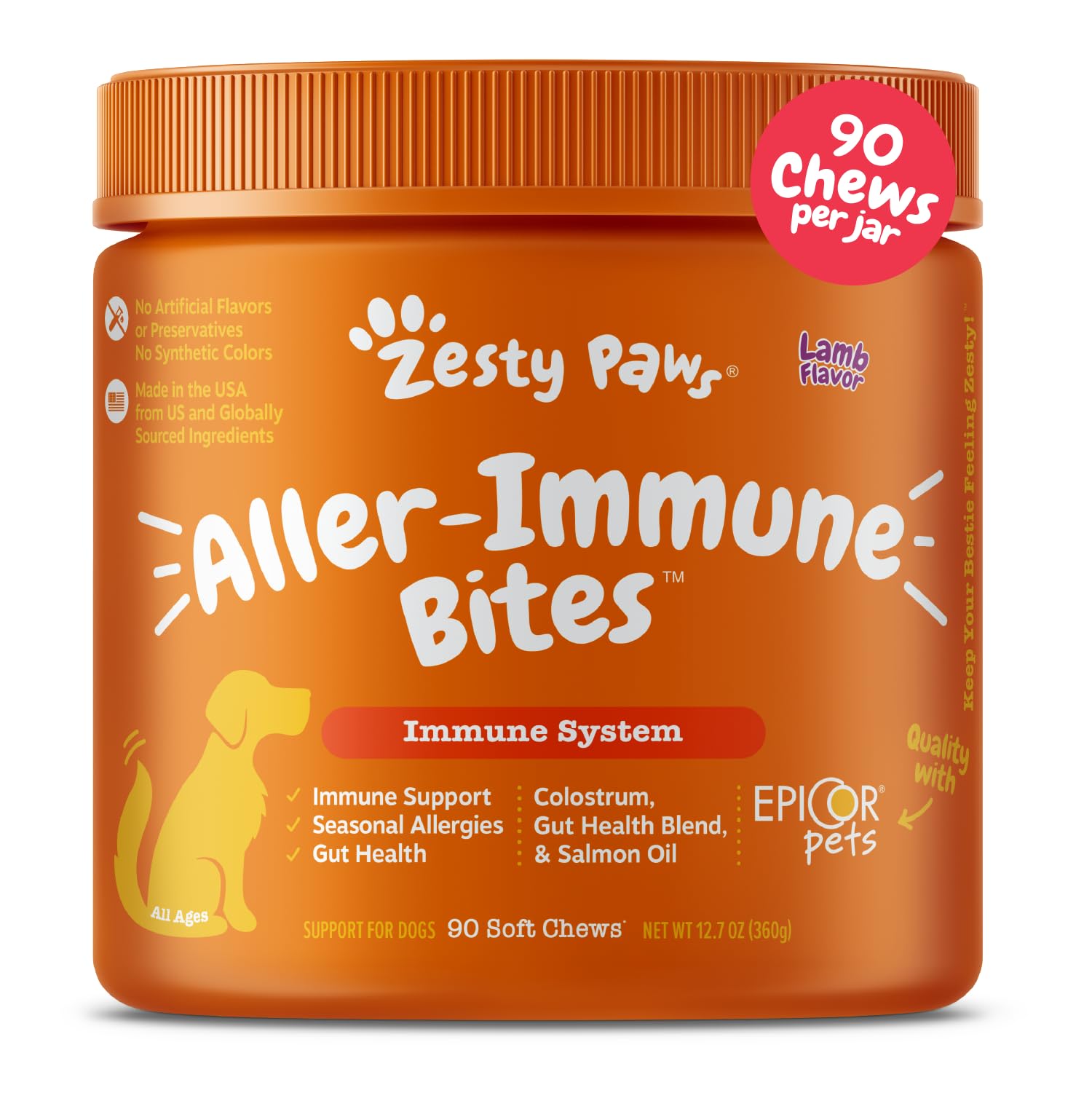  Zesty Paws Alívio de alergia a cães - Suplemento anti-coceira - Probióticos ômega 3 para cães - Saúde digestiva com óleo de salmão - Mastigáveis suaves para pele e alergias sazonais - com...