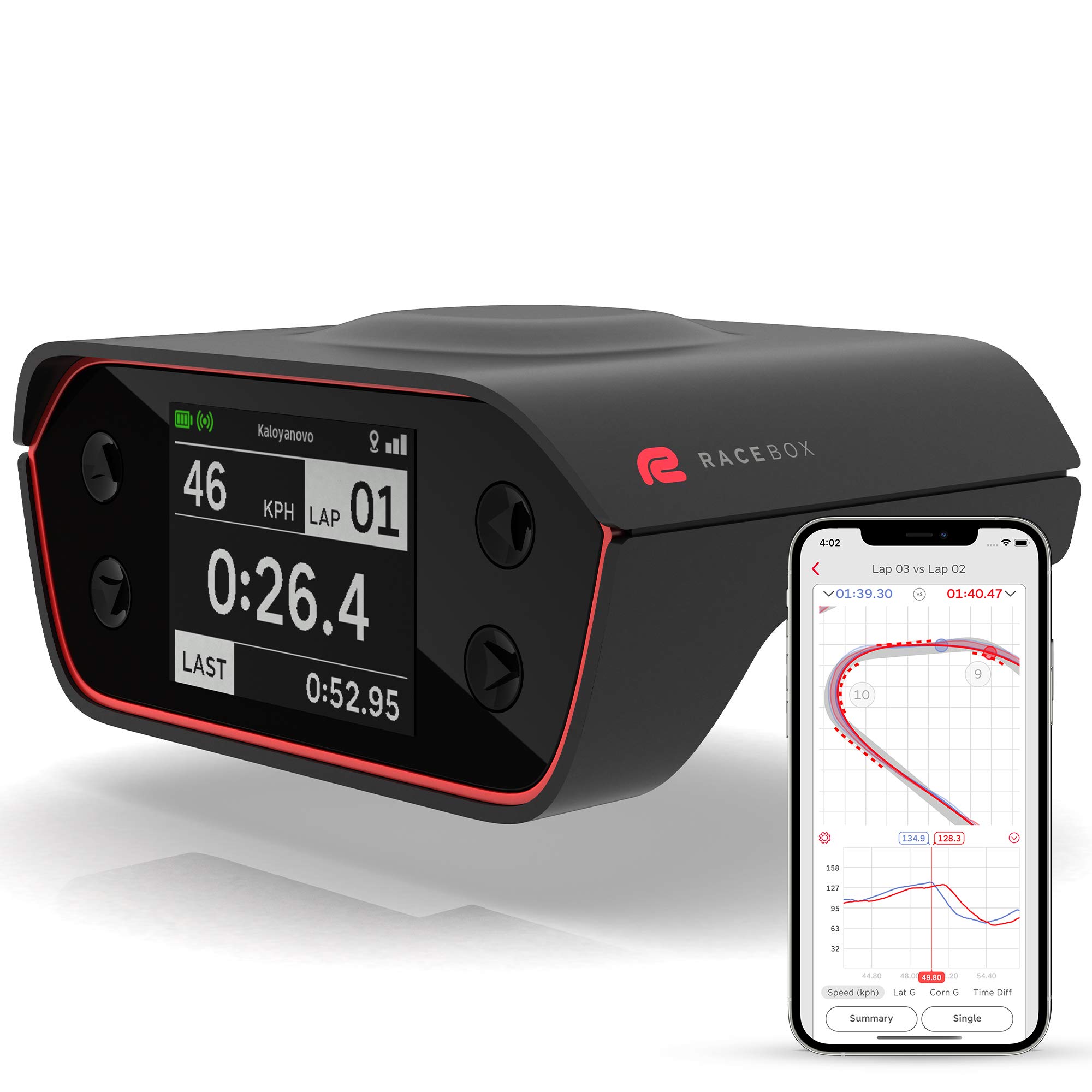 RaceBox Caixa de medidor de desempenho oficial baseada em GPS de 10 Hz com aplicativo móvel - cronômetro de volta do carro e medidor de arrasto - registrador de dados do acelerômetro de corrida