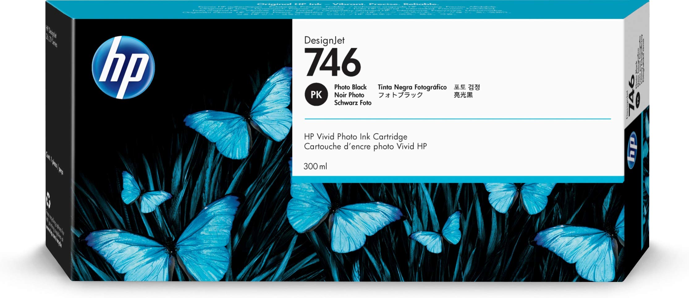 HP Cartucho de tinta original 746 preto fotográfico de 300 ml (P2V82A) para impressoras de grande formato DesignJet Z6 e Z9+