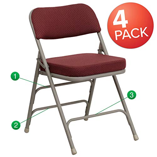 Flash Furniture 4 Pk. Cadeira dobrável de metal em tecido Borgonha com dobradiças duplas e triplas curvas HERCULES Series Premium
