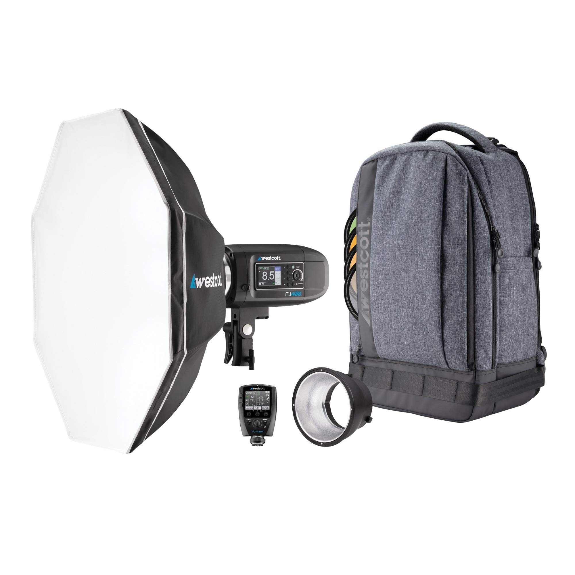 Westcott FJ400 Strobe 1-Light Backpack Kit with FJ-X2m Universal Wireless Trigger and Rapid Box Switch Octa-S