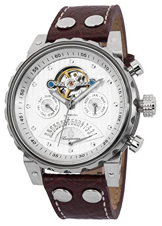 Burgmeister BM136-984 Limoges masculino relógio de aço inoxidável com pulseira de couro marrom