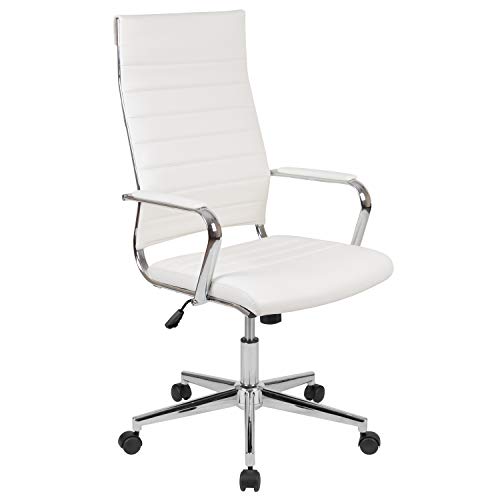 Flash Furniture Couro branco com encosto altoCadeira de escritório suave contemporânea com nervuras giratórias