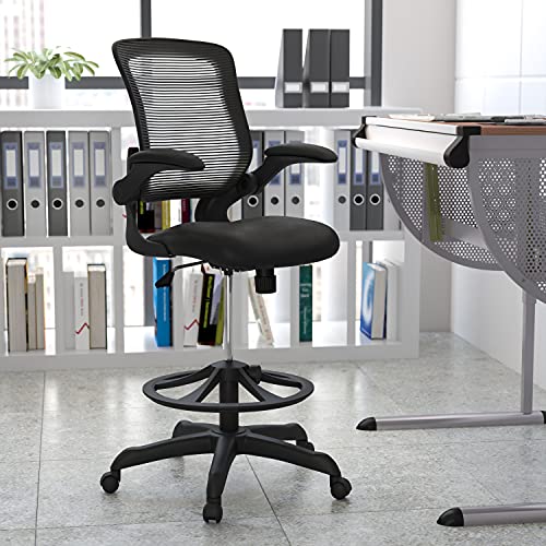 Flash Furniture Cadeira de escritório ergonômica giratória de malha preta com encosto médio
