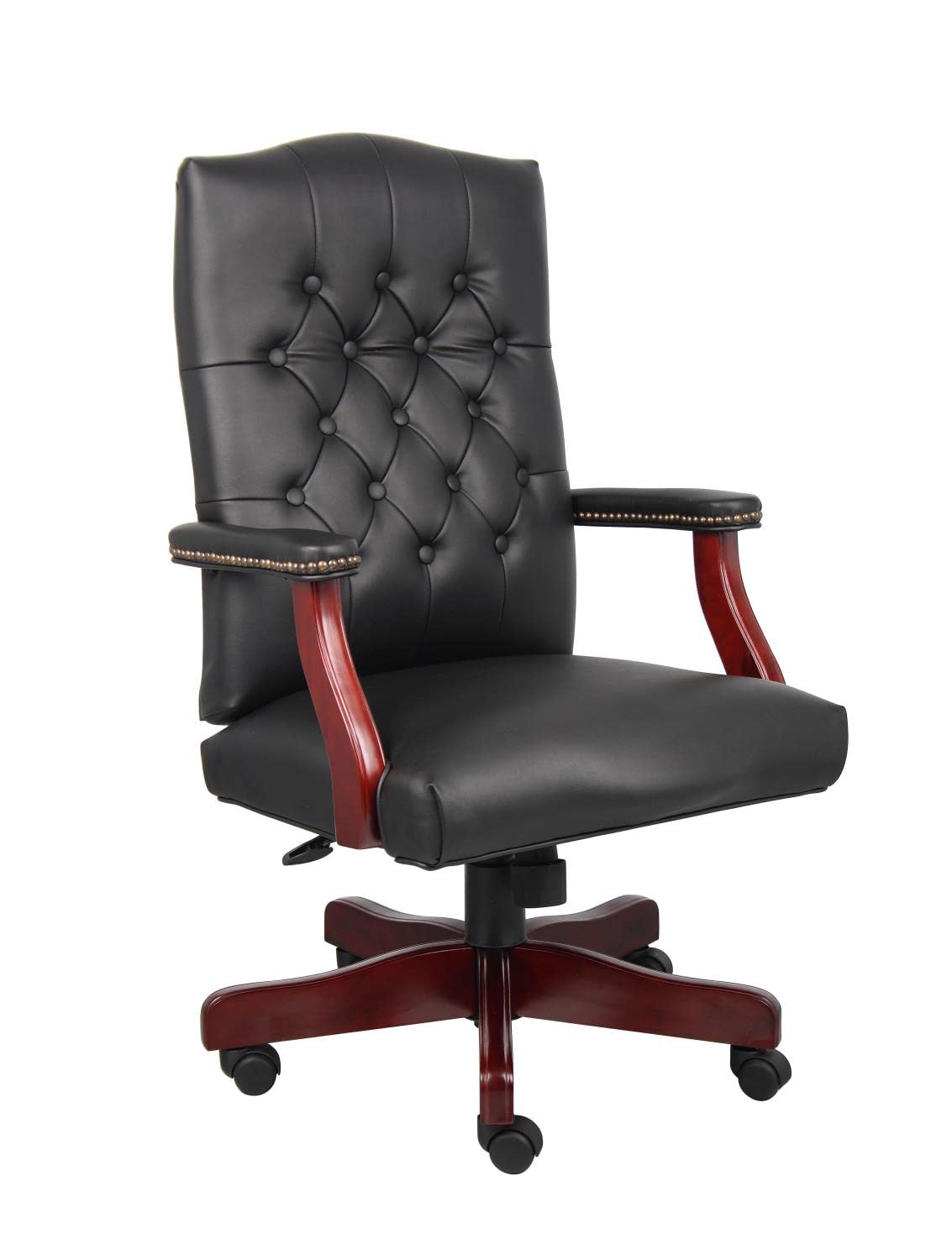 Boss Office Products Produtos de escritório Cadeira executiva clássica Caressoft com acabamento em mogno em preto