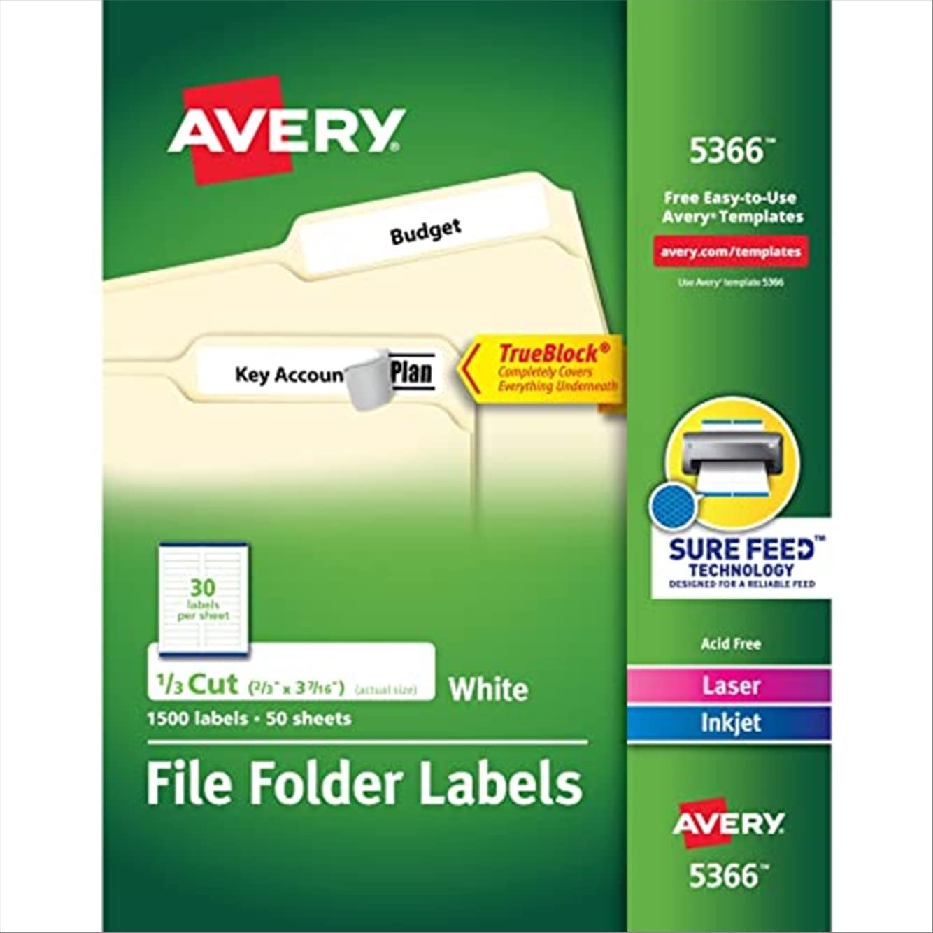 Avery Etiquetas de pasta de arquivo para impressoras a laser e jato de tinta com tecnologia TrueBlock