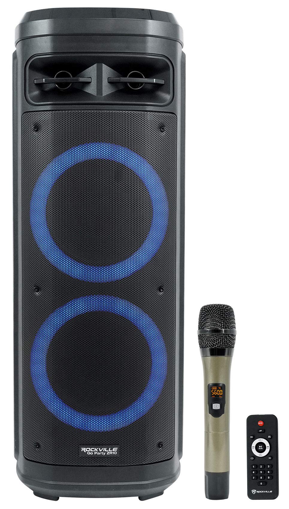 Rockville Go Party ZR10 Dual 10' portátil sem fio LED Bluetooth alto-falante + microfone UHF