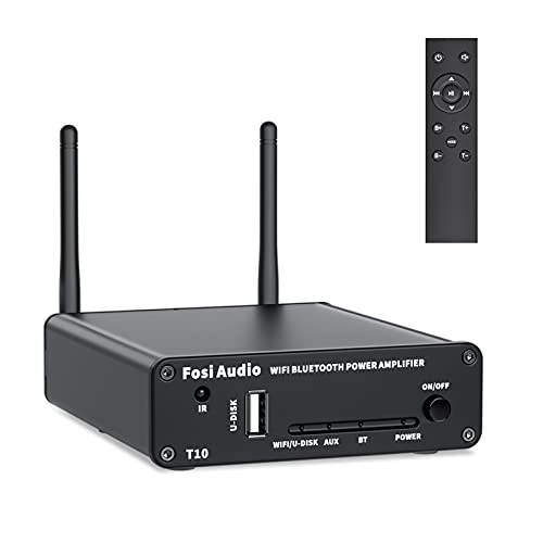 Fosi Audio T10 WiFi Bluetooth 5.0 Amplificador de receptor estéreo 2.4G Wi-Fi Routing Module Smart Wireless Multiroom/Multi-Zone Audio Amp Compatible with Airplay Connect-100 Watt x2