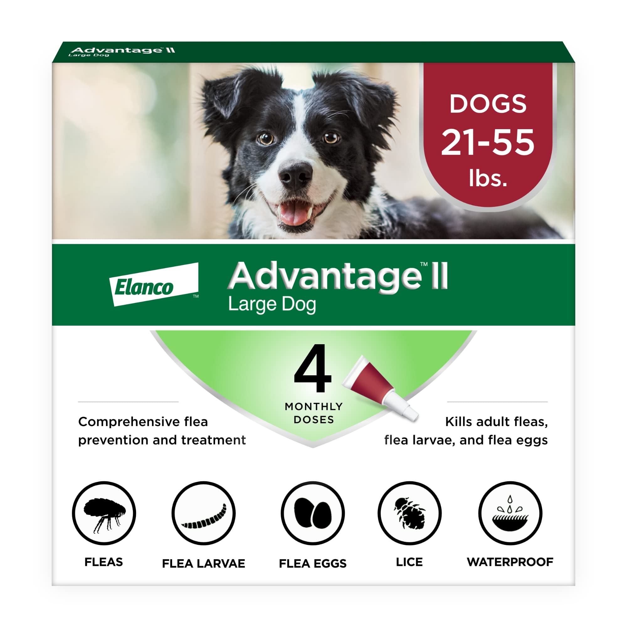 Advantage II Prevenção e tratamento de pulgas para cães grandes (21-55 libras)