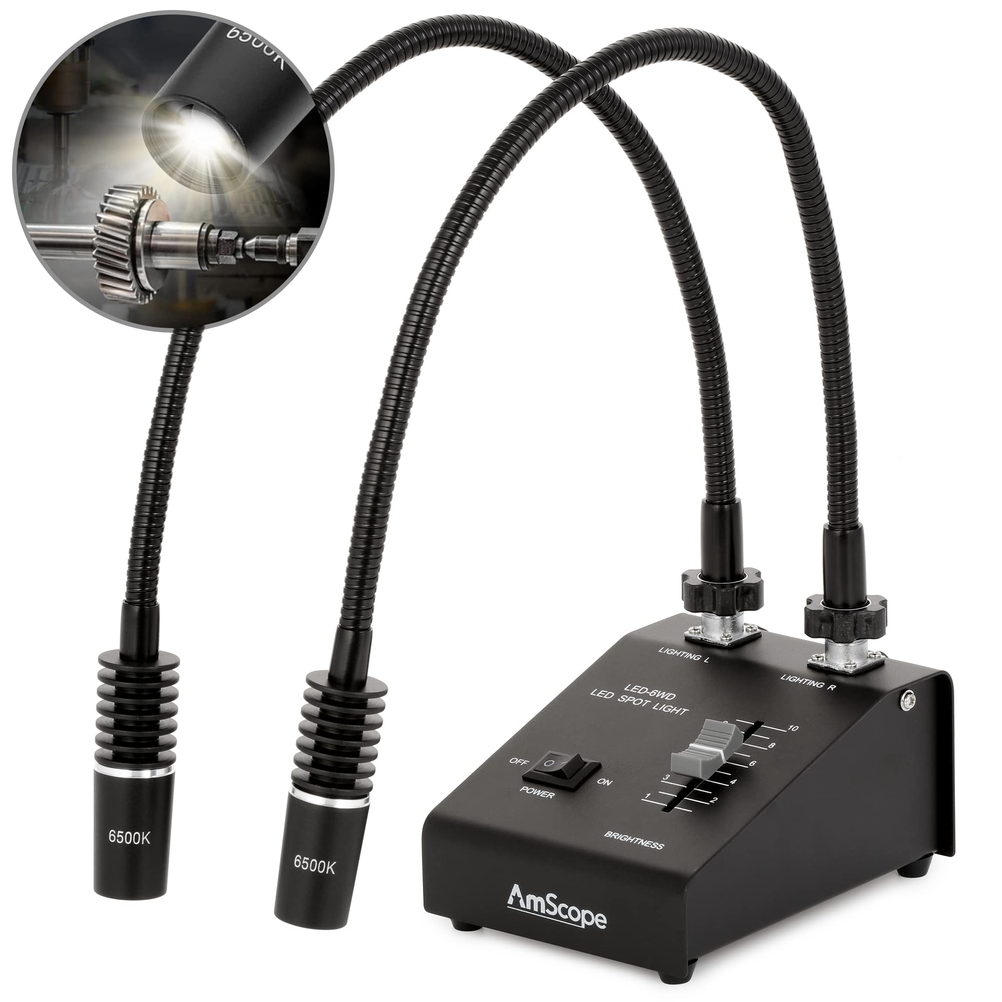 AmScope Iluminador LED-6W poderoso de 6 Watts duplo pescoço de ganso