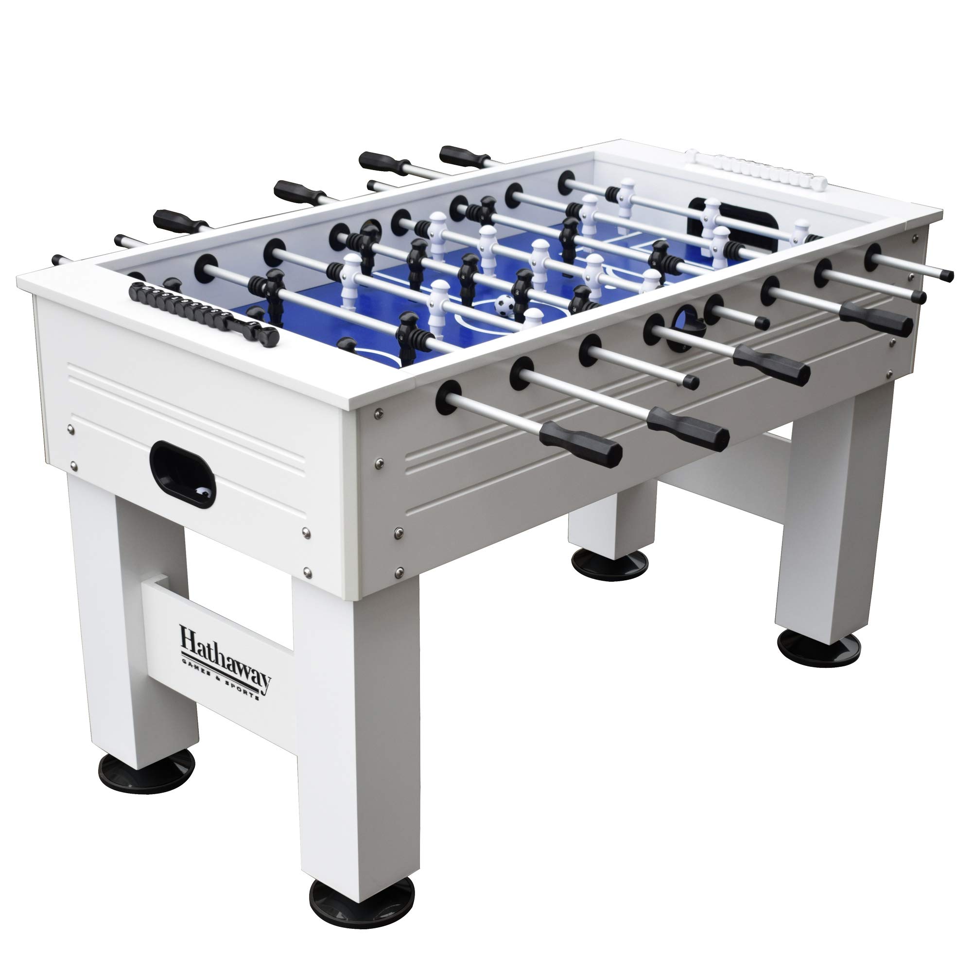 Hathaway Highlander 55-in Outdoor Foosball Table with Waterproof Surface, Anti-Rust Rods, Ergonomic Handles, and Analog Scoring, White