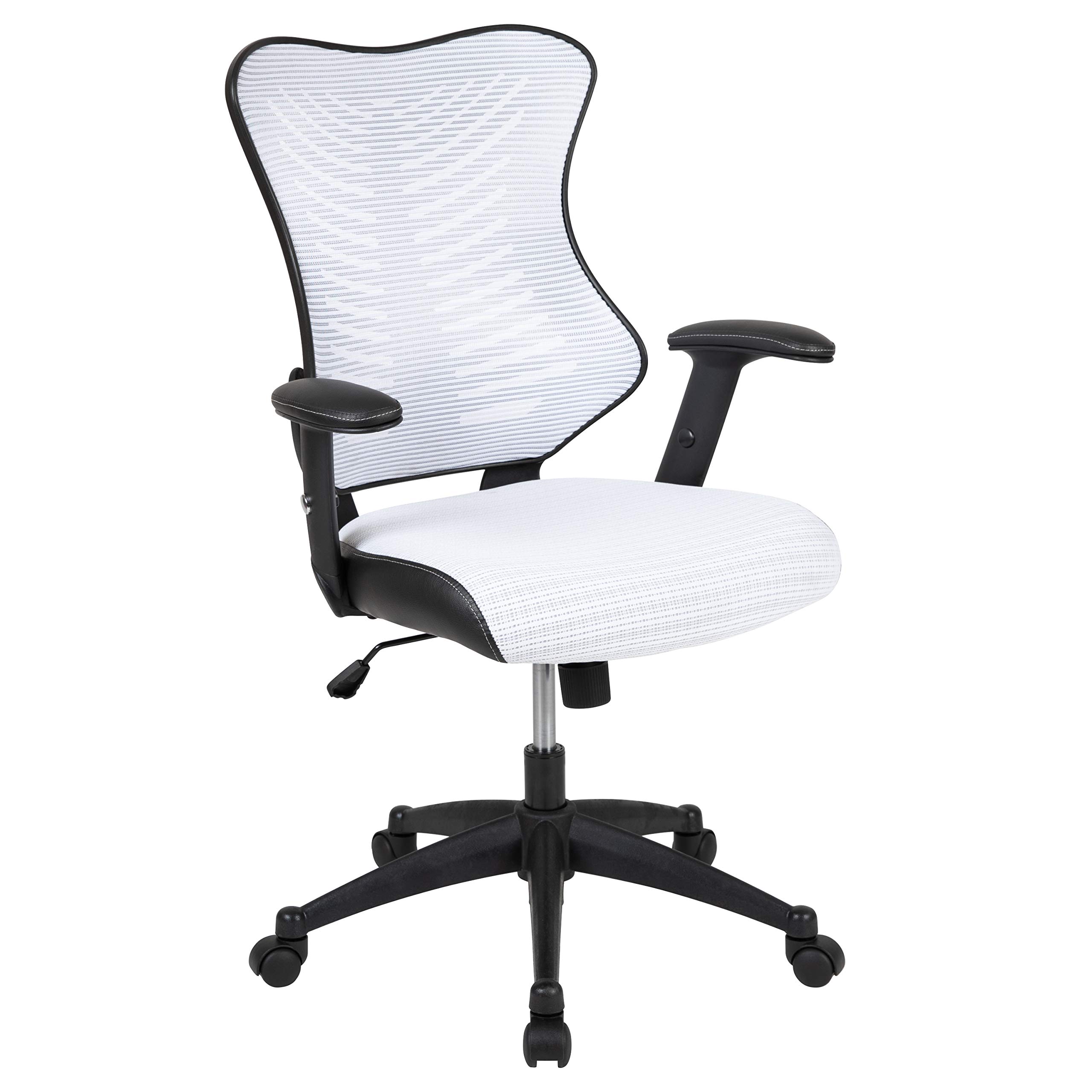 Flash Furniture Cadeira de escritório ergonômica executiva giratória de malha branca com encosto alto e braços ajustáveis