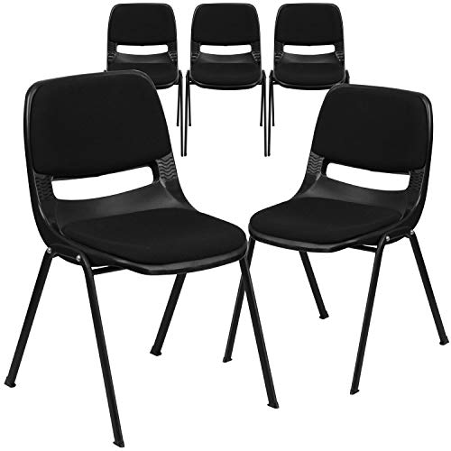 Flash Furniture Cadeira de concha ergonômica acolchoada preta com 5 unidades com braço de tablet retrátil para a mão direita