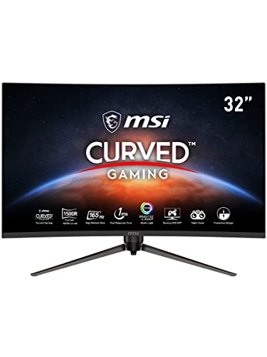  MSI Optix AG321CQR 16:9 Proporção antirreflexo Moldura super estreita 1 ms 2560 x 1440 (QHD) Taxa de atualização de 165 Hz Ajuste de inclinação Sincronização livre Monitor de jogos curvo de 32'...