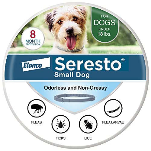 Seresto Coleira de prevenção e tratamento contra pulgas e carrapatos recomendada por veterinários para cães pequenos para cães com menos de 18 libras. | 8 meses de proteção