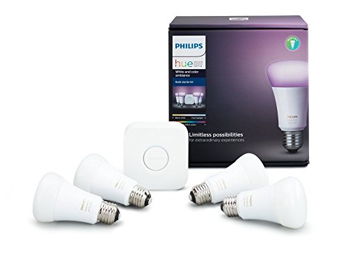 Philips Hue White and Color Ambiance A19 60W LED Smart Bulb Starter Kit (4 lâmpadas A19 e 1 hub compatível com Amazon Alexa Apple HomeKit e Google Assistant)