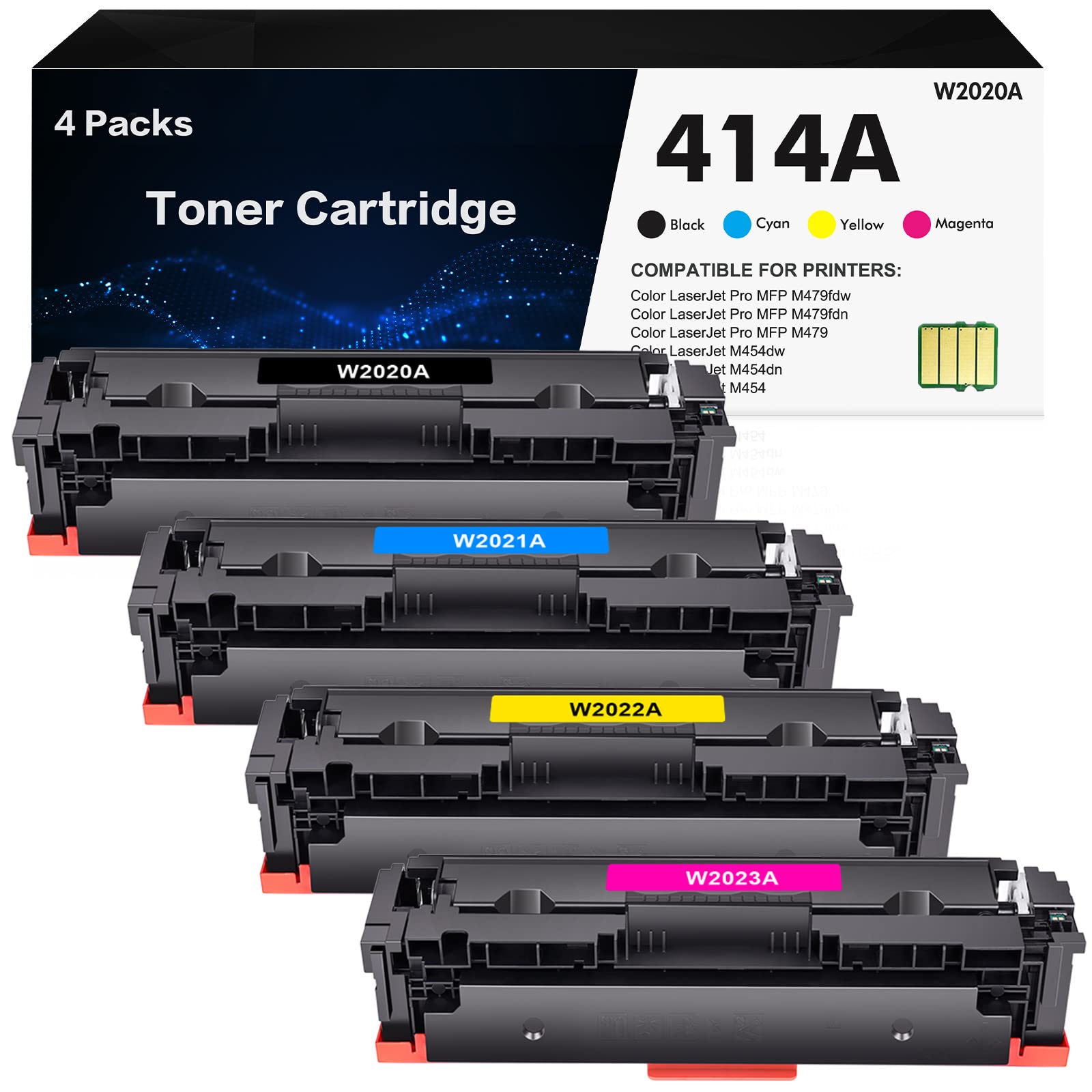 inkalfa 414A Cartuchos de Toner 4 Pack (com Chip) Substituição Compatível para HP 414A 414X W2020A W2020X Trabalho para HP Color Pro MFP M479fdw M479fdn M454dw M454dn M479 M454 Impressora Toner