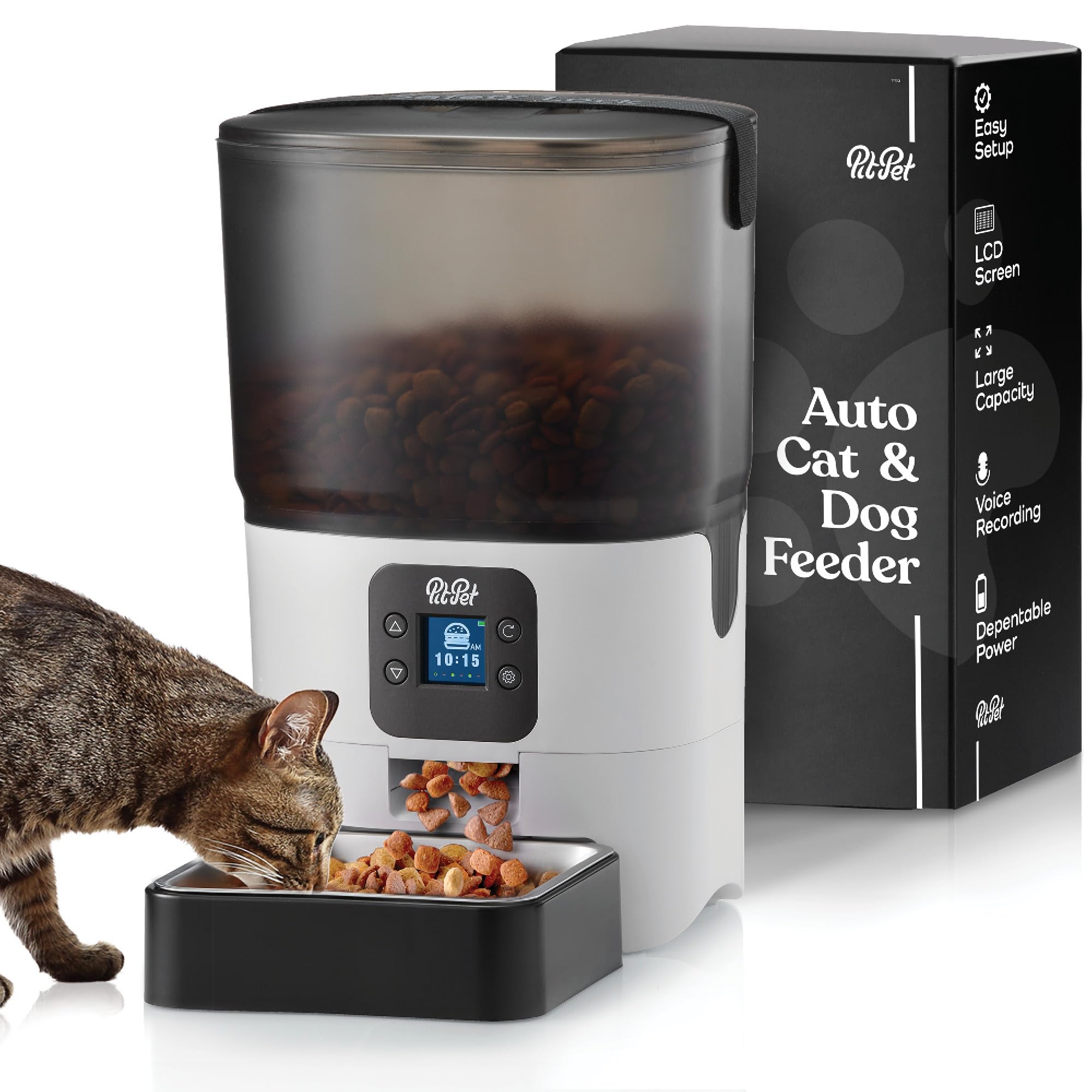  PitPet Alimentador automático inteligente para gatos - Distribuidor automático confiável de comida para gatos de 6 L com tela LCD para fácil configuração - Alimentador automático para cães com...