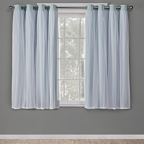 Exclusive Home Curtains Exclusivo Home Catarina Par de painéis de cortina de escurecimento de ambiente sólido em camadas e ilhós translúcidos