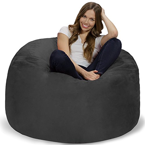 GT Ventures -- DROPSHIP Cadeira de saco de feijão Chill Sack: saco de feijão gigante de espuma viscoelástica de 4' - sofá grande com capa de microfibra macia - carvão