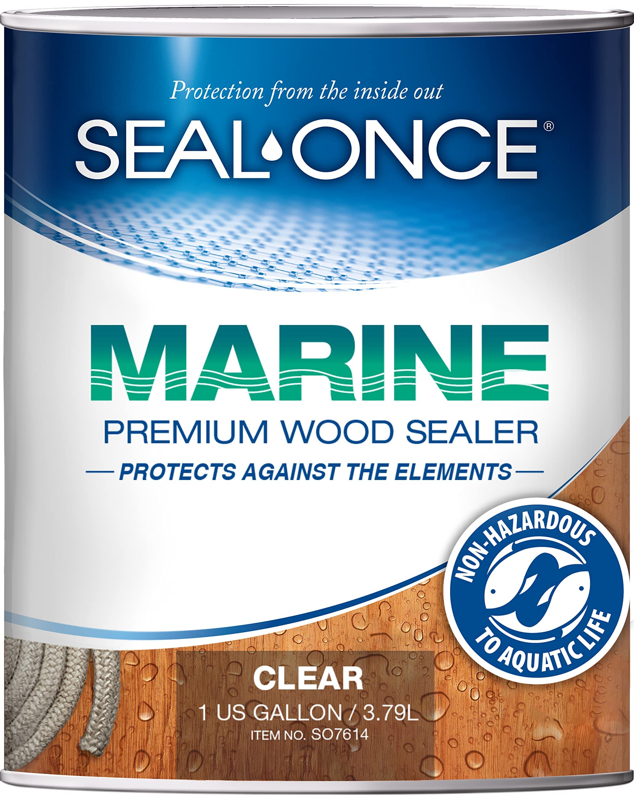 Seal-Once Selante de madeira premium marinho - selante à prova d'água - mancha de madeira e selador em um - 1 galão e transparente