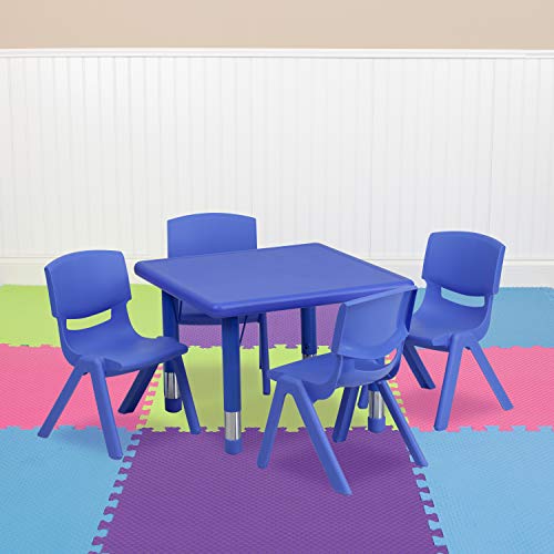 Flash Furniture Conjunto de mesa de atividades quadrada de plástico com altura ajustável de 24 pol. com 4 cadeiras