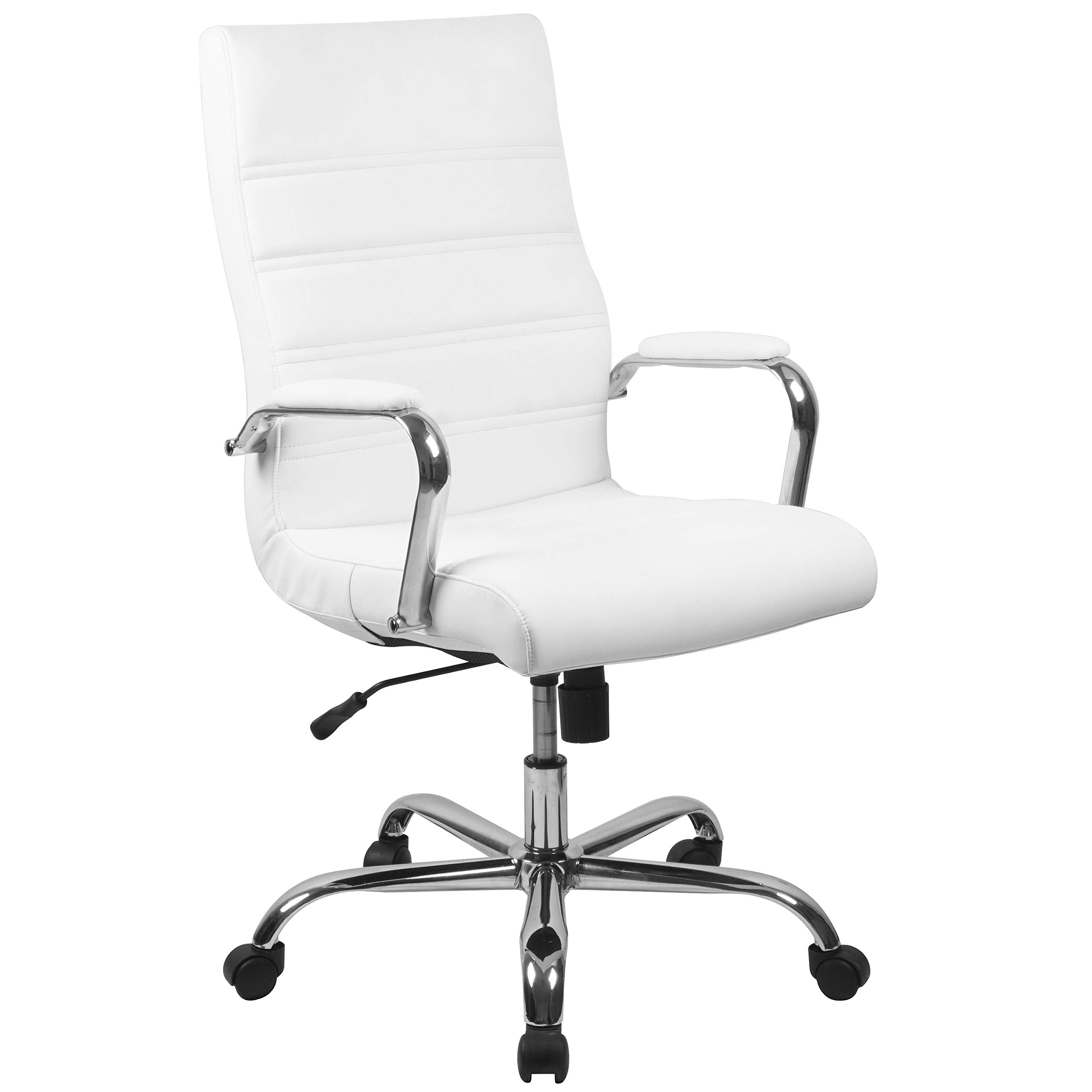 Flash Furniture Cadeira de escritório com encosto alto - Cadeira de escritório giratória executiva de couro branco com estrutura cromada - Cadeira de braço giratório