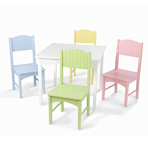 KidKraft Conjunto de mesa de madeira infantil Nantucket e 4 cadeiras com detalhes de lambris - Pastel