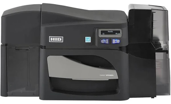 Fargo Impressora de cartões de identificação dupla face DTC4500e com codificador de tarja magnética ISO e funis de travamento